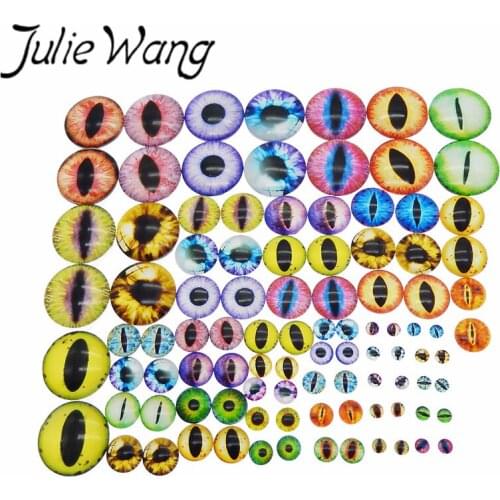 Julie Wang 50 Pairs Glass Dragon Eye Cabochons Mixed 6/8/12/18/25mm Animal Cat Demon Eye DIY For Doll Jewelry Making Accessory