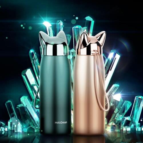 Cute Cat Fox Ear Rabbit Cool Dog Thermal Coffee Tea Milk Travel Mug Cute Water Bottle Double Wall Stainless Steel Vacuum Flasks