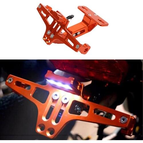 Universal CNC Aluminum Angle Motorcycle Rear License Plate Mount Holder Frame LED Light Adjustable Motorcycle Accessories