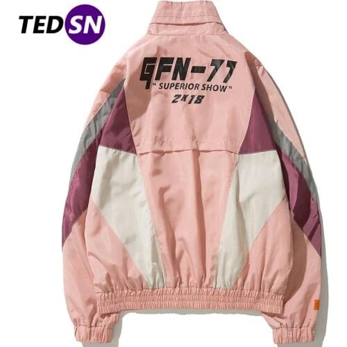 Hip Hop Windbreaker Overcoats Men Jackets 2018 Vintage Color Block Windbreaker Zip Up Casual Streetwear Jacket NC14