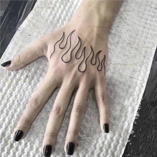 Water Transfer Tattoo Ins Flame Pattern Line Drawing Fire Element Body Art Waterproof Temporary FakeTatoo Sticker for Man Woman