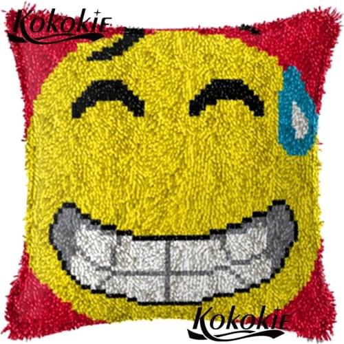Latch Hook facial expression printed cushion mat Crocheting Rug Yarn Pillowcase cross stitch kits embroidery needlework sets