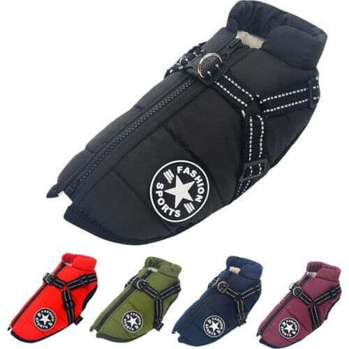 Winter Warm Dog Clothes Large Pet Dog Jacket With Harness For Labrador Waterproof Big Dog Coat Chihuahua French Bulldog Outfits