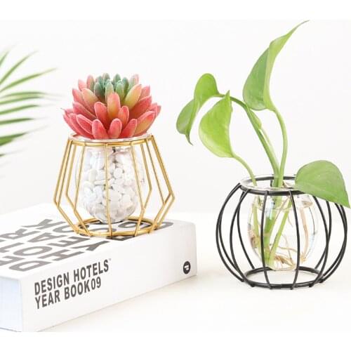 1Pcs Creative Plant Vase Iron Line Flower Pot Desk Flower Plants Stand Holder Terrarium Container Planters Baskets Home Decor