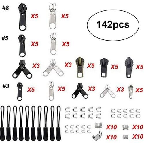 142pcs/Set Zipper Replacement Head Zipper Repair Kit Universal Instant Fix Replacement Zip Slider Tools For Zipper Accessories