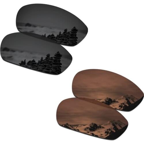 SmartVLT 2 Pairs Polarized Sunglasses Replacement Lenses for Oakley Blender Stealth Black and Amber Brown