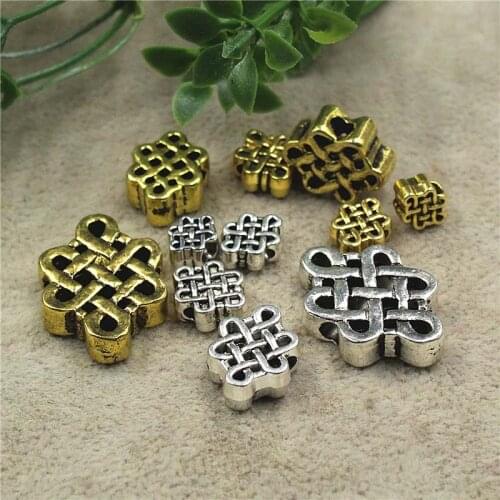 20pcs/lot Tibetan Silver Gold Silver Chinese Knot Spacer Beads Multi Size Bracelets Necklace Charms Beads DIY Jewelry Making