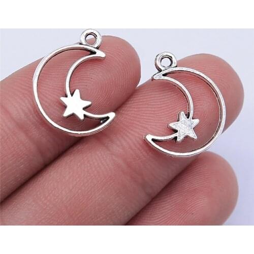 20pcs 16x14mm Antique Silver Plated Hollow Moon Stars Charm Pendant For Jewelry Making DIY Jewelry Findings