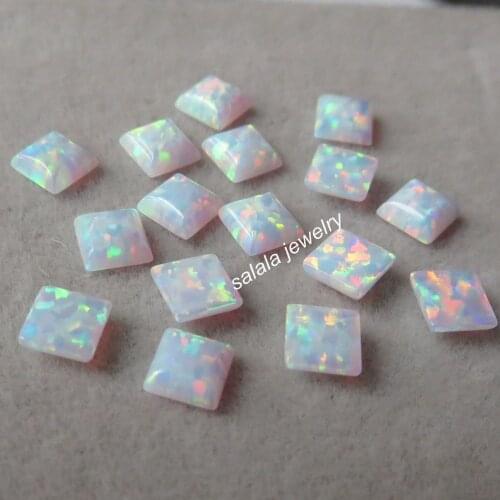 200pcs/lot Free Shipping wholesale 6mm synthetic square Cabochon opal white fire Opal stone