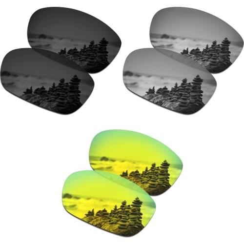 SmartVLT 3 Pairs Polarized Sunglasses Replacement Lenses for Oakley Ten X Stealth Black and Silver Titanium and 24K Gold