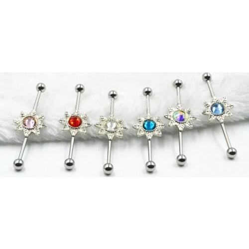 50pcs 14g Surgical Steel Ear Industrial Bar Gems Scaffold Barbells Cartilage Helix Bar Body Jewelry Ear Piercing Upper Earring