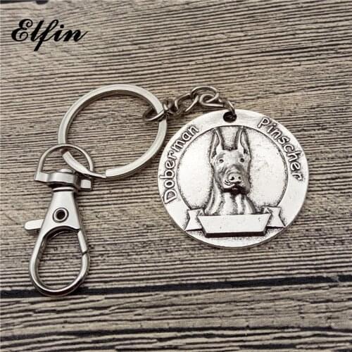 New Vintage Doberman Pinscher Keychains Antique Silver Plated Doberman Pinscher Key Chains Keyrings Pet Dog Jewellery