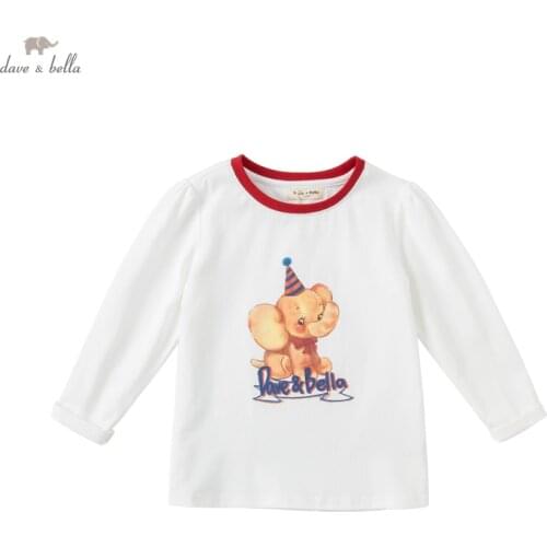 DKD18331-2 dave bella autumn 5Y-13Y kids girls clothes children fashion letter solid T-shirt girls high quality fashion tees