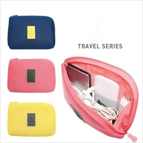 Travel storage box for digital data cable charger headphone portable mesh sponge bag power bank holder cosmetic box