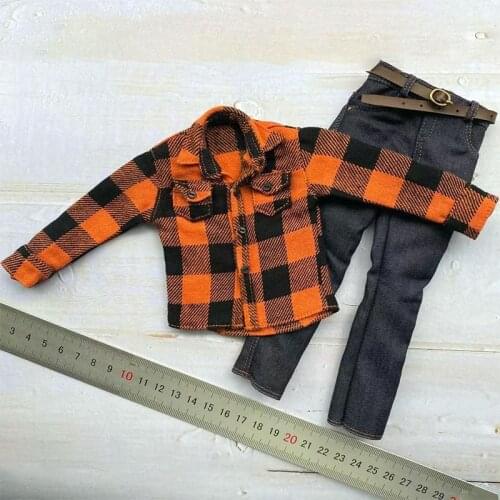 12-inch Action Figure Toy Model Clothing 1/6 Orange Plaid Shirt Jeans Belt Set Fashion Casual Trend Suitable For Gift Collection