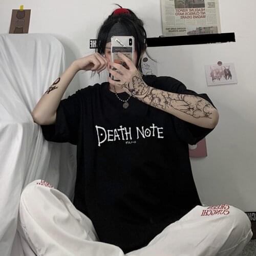 Harajuku Ulzzang Japanese Anime DEATH NOTE Y2K Tees Cartoon Print T Shirt Women Clothes Loose Tops Summer Gothic Female T-shirt
