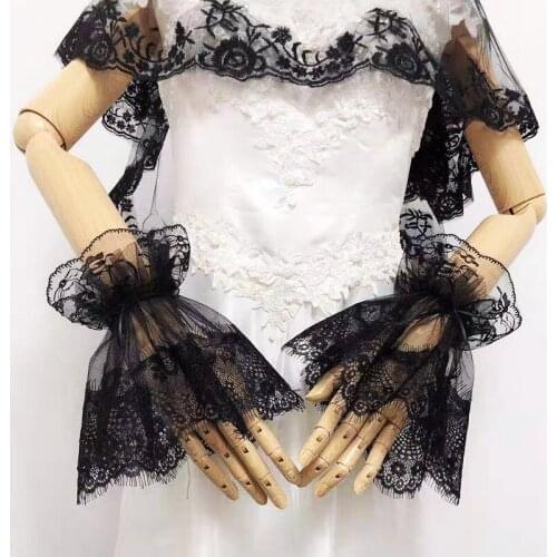 Exquisite Fingerless Black Lace Bridal Wedding Gloves Bride Bridal Wedding Dress Lance Gloves Trumpet Fake Sleeves ST271