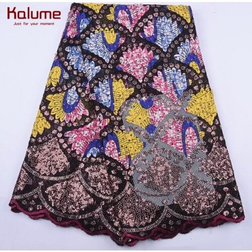 Kalume New Arrival Sequins Wax Fabric Embroidery African Lace Fabric With Sequins Nigerian Tulle Lace Wax Fabric For Party 2114