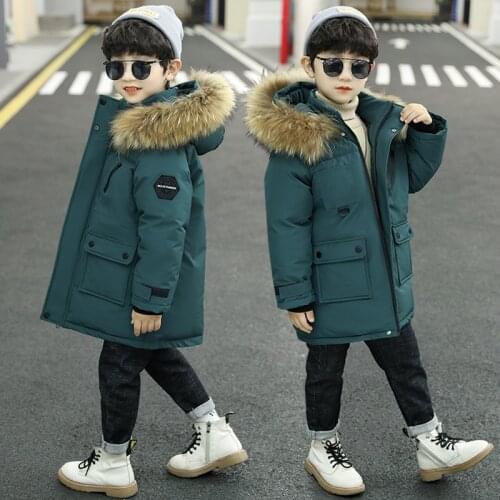 Boys Parkas Coat For Winter 2021 New Thick Warm Fashion Big Fur Collar Padded Cotton Jackets High Quality