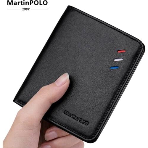 MartinPOLO Genuine Leather Men Wallets Clutch Black Male Purse Short Wallet Money Clip Purses Leather Purse Wallets MP1002