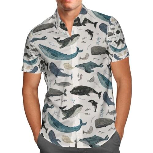 Love Whale Print Short Sleeve Shirts For Men Loose Cardigan Button Shirts Plus Size Hawaiian Style Summer 2021 Ventilated Shirt