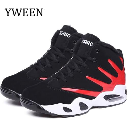 YWEEN mens boots high top winter snow boots men fur plush casual shoes lace up ankle boots men suede leather fashion sneakers