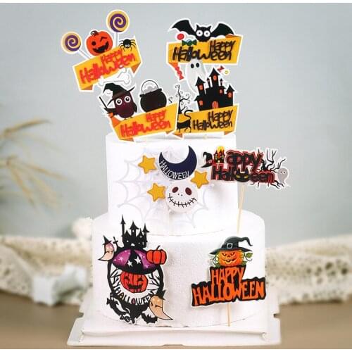 New Halloween Cake Topper Dessert Table Dessert Dress Up Party Bat Trick Treat Witch Cake Topper for DIY Party Favors