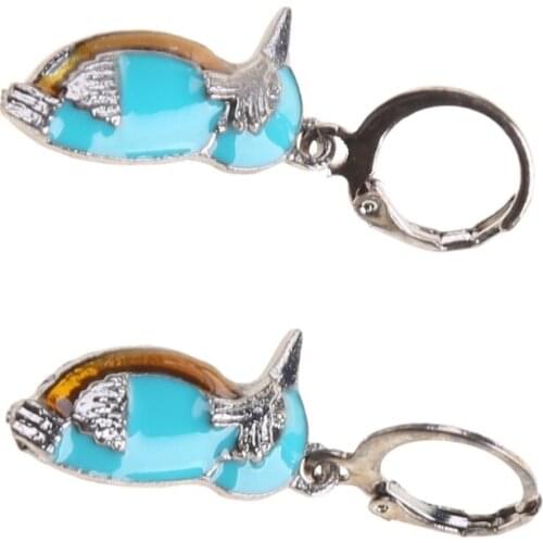 Blue Brid Pendant Necklace Flying Hummingbird Oil Painting Earrings Colorful Animal Brid Stud Earrings Fashion Jewelry