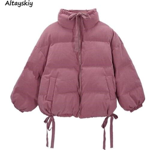 Parkas Women Chic Bows Sweet Pink Turtle Neck Thicker Female Winter Jacket Ulzzang Lace-up Oversize All-match Elegant Lady Coats