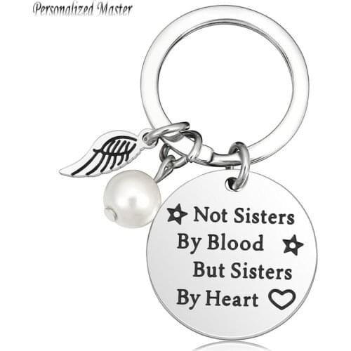 Personalized Master Engraved "Not Sisters by Blood But Sisters by Heart" BFF keychain Customized Text Family Sister Keychains