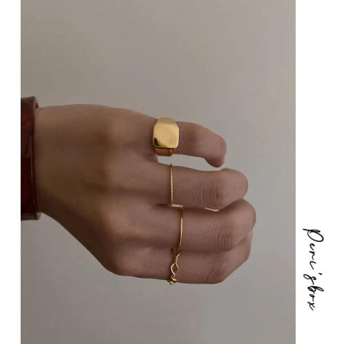 PerisBox Gold Silver Color Wide Square Rings Flat Polished Geometric Rings for Women Vintage Stacking Rings Adjustable 2020 Hot