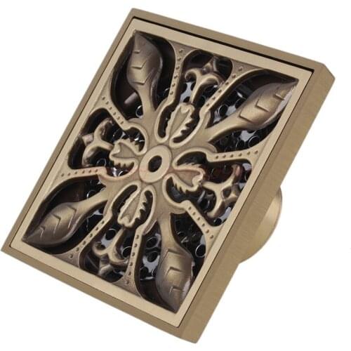 Retro Floor Drain Luxury carved antique brass floor drain floor drain odor pest 10x10cm