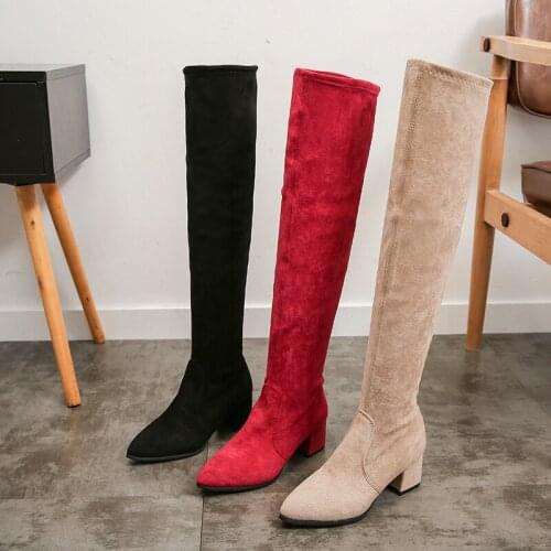 Thigh High Boots Women 2021 Winter Fashion Boots New Over Knee Boots Women Shoes Sexy High Heels Boots Red Warm Fur Black Boots