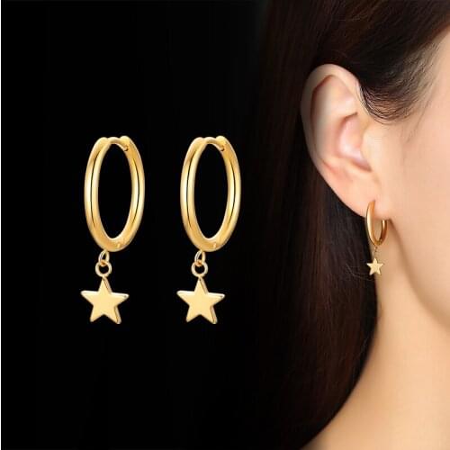 New Trendy Gold Silver Color Small Five-pointed Star Hoop Earrings Fashion Pentagram Star Drop Earring For Women Jewelry