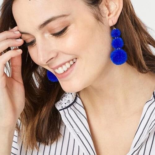 Tassel Earrings 2021 Beads Black White Blue Red Beads Pom Pom Ball Long Earring Women Female Party Rode Oorbellen Ohringe Blau