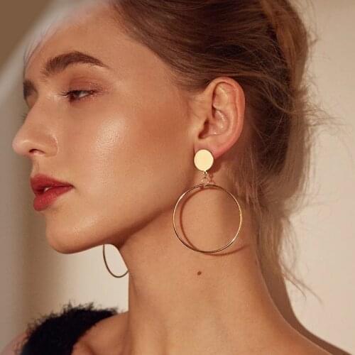 2019 new brand design gold silk color geometric hollow earrings simple for women