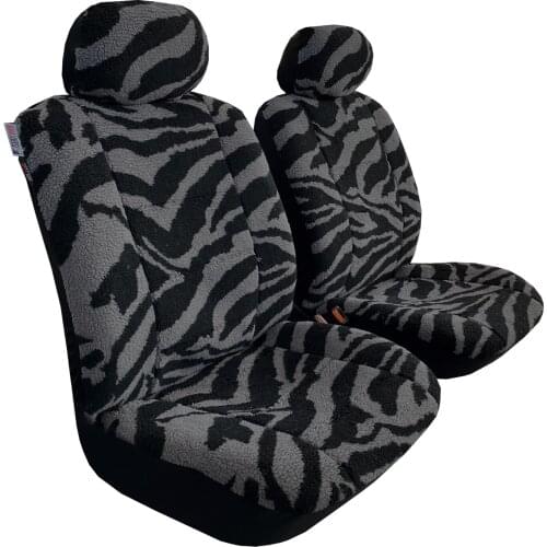 Grey Zebra Sheepskin Seat Covers for Cars Trucks SUVs, Faux Fur Lambswool Soft Winter Warm Auto Protectors, Universal Size