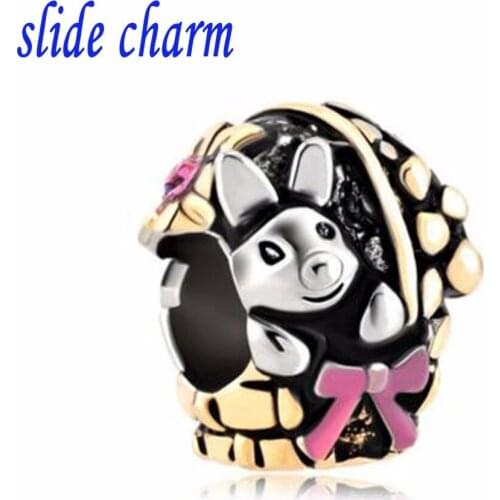 Slide charm Free shipping Easter Day Daffodil Flower Basket Bowknot Rabbit Bunny Beads Charms Bracelets fit Pandora bracelet