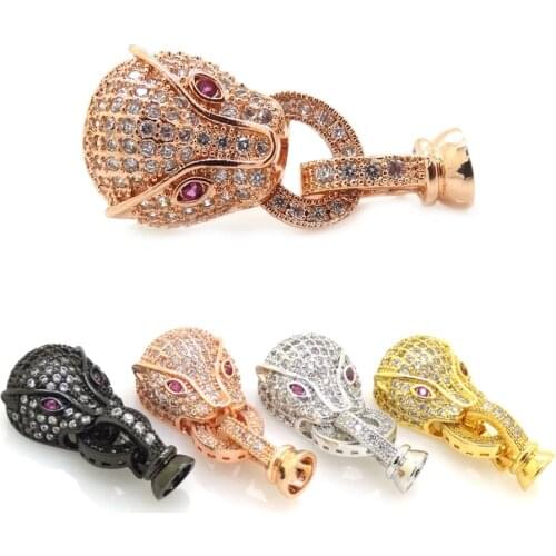 Mixed Color Leopard Cheetah Head CZ Brass Micro Pave Clear Cubic Zirconia Fold Over Clasps DIY Jewelry Pendant Necklace Making