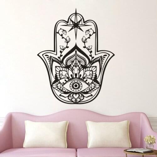 East Patterns Home Decor Hamsa Fatima Hands Vinyl Wall Stickers Removable Lotus Style Hamsa Wallpaper Yoga Studio Decal AZ109