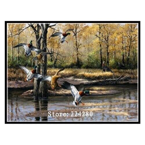Needlework,DIY14CT unprinted Cross stitch Embroidery The Birds Free Flying home Counted White canvas Cross-Stitching embroidery