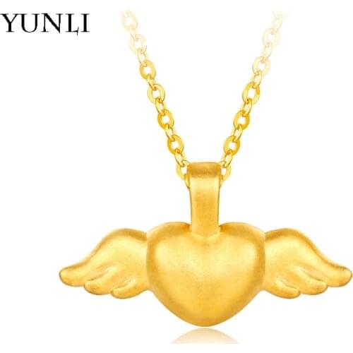 YUNLI Pure 999 Gold Pendant Necklace Romantic Angel Heart Design Real 24K Gold DIY Pendant for Women Fine Jewelry Gift