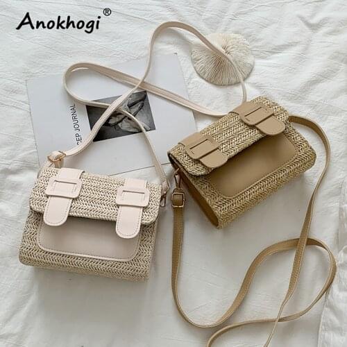 Women Straw Flap Bag Casual Woven Natural Material Shoulder Bag Summer Fashion Ladies Holiday Messenger bag ML73