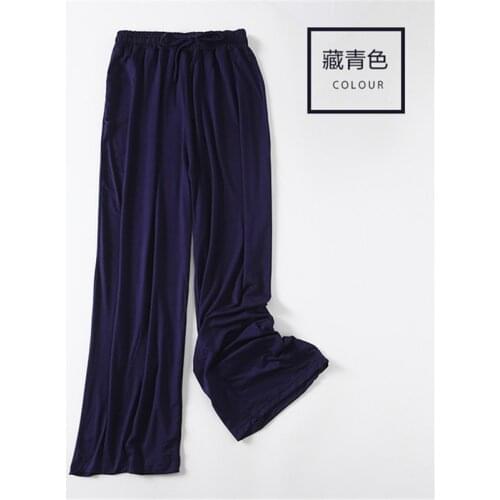 Large size women pants loose Ladies Home Pants fashion Wide Leg Pants Modal Casual Flare Pants штаны для дома navy blue Trousers