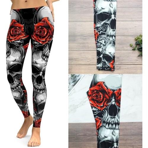 Womens Sports Pants Sexy Yoga Leggings Beho Workout Clothing Rose Skull Pant For Women Female Seamless Fitness Trousers S~2XL