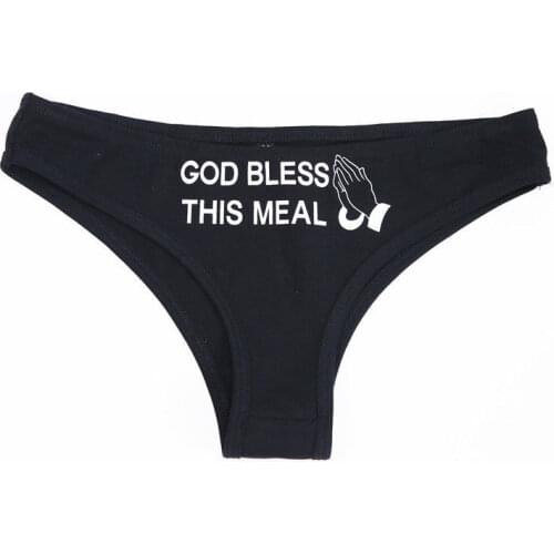 Women Funny Lingerie G string Briefs Underwear Good Bless Letter Print T String Thongs Knickers Black White Panties