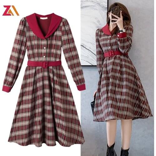 ZALady Korean office casual midi dresses for women fashion autumn Plaid long sleeve a-line traf basic chic elegant dress female