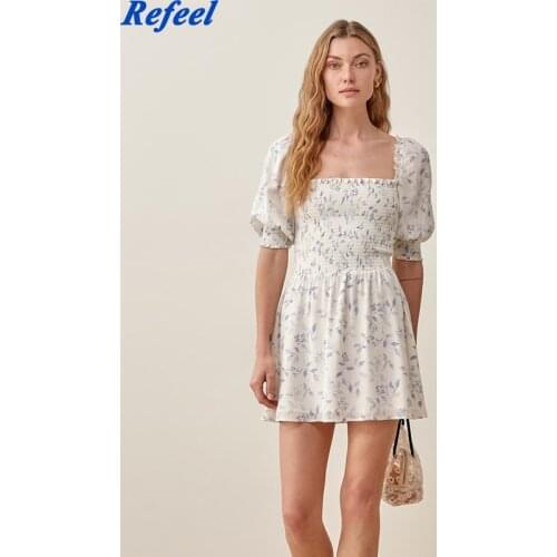 New Fashion Vintage Floral Print Midi Dress Women French Chic Summer Tight Chest Holiday Dresses Mujer Vestido