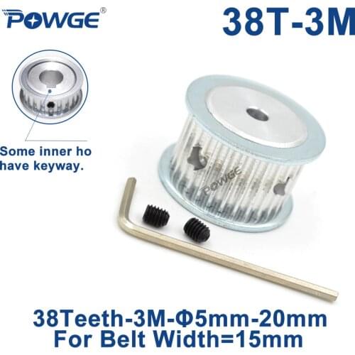 POWGE 38 Teeth HTD 3M Timing Pulley Bore 5/6/8/10/12/14/15/16/17/19/20mm for Width 15mm 3M Synchronous Belt HTD3M 38T 38Teeth