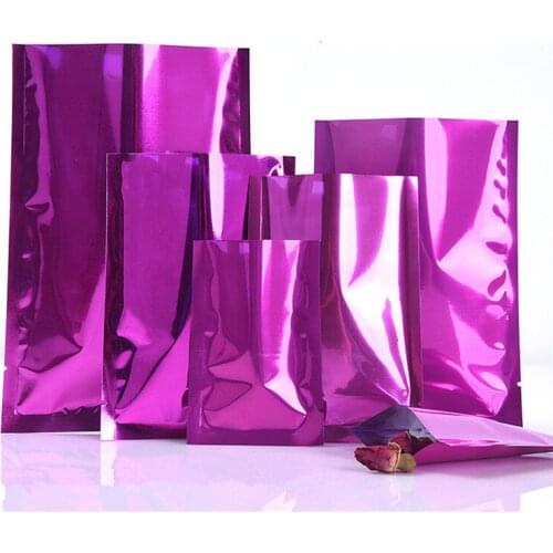 100pcs Open Top Glossy Purple Aluminum Foil Bag Herbal Medicine Powder Packaging Bag Purple Heat Sealing Vacuum Bag